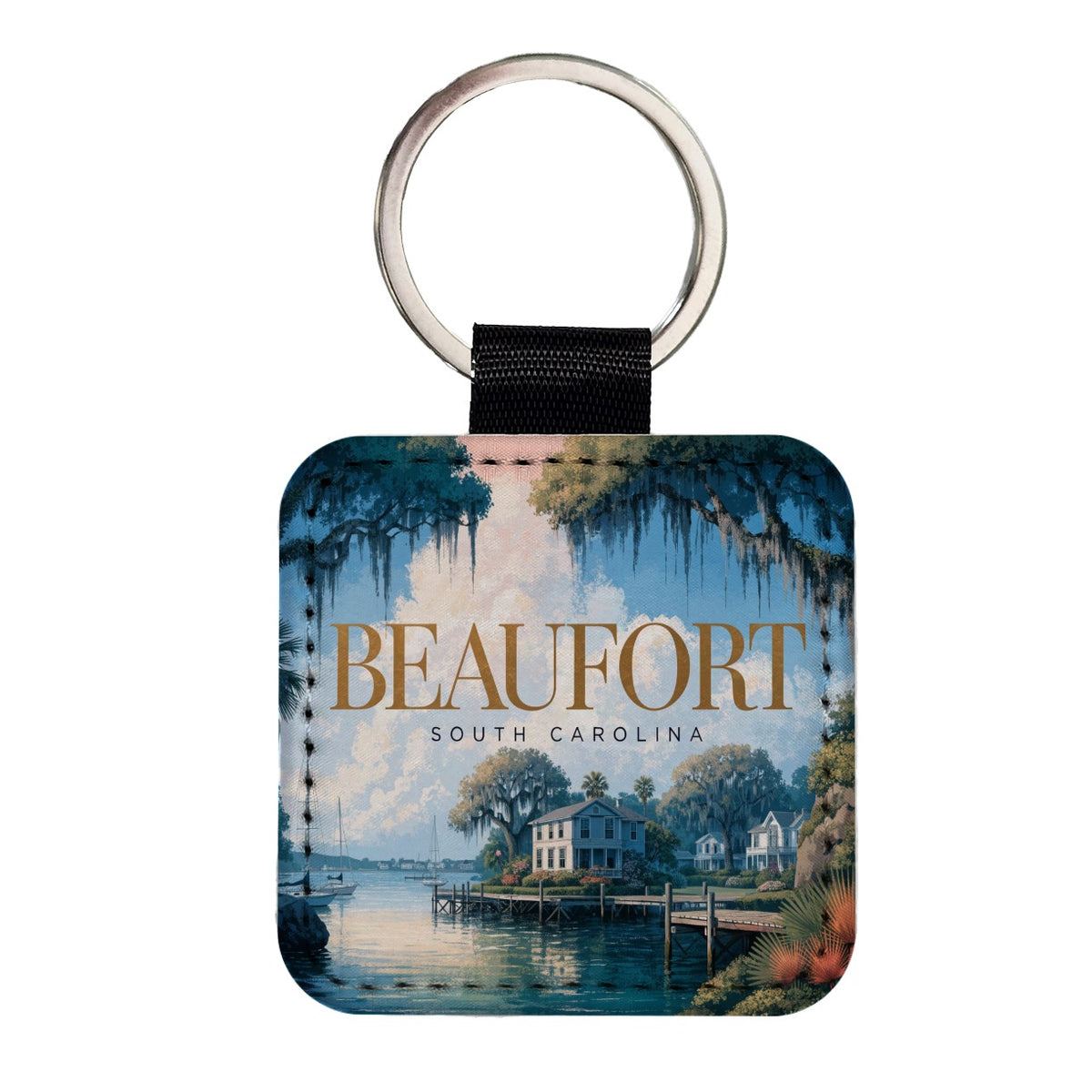 Beaufort South Carolina Travel Square Faux Leather Keychain