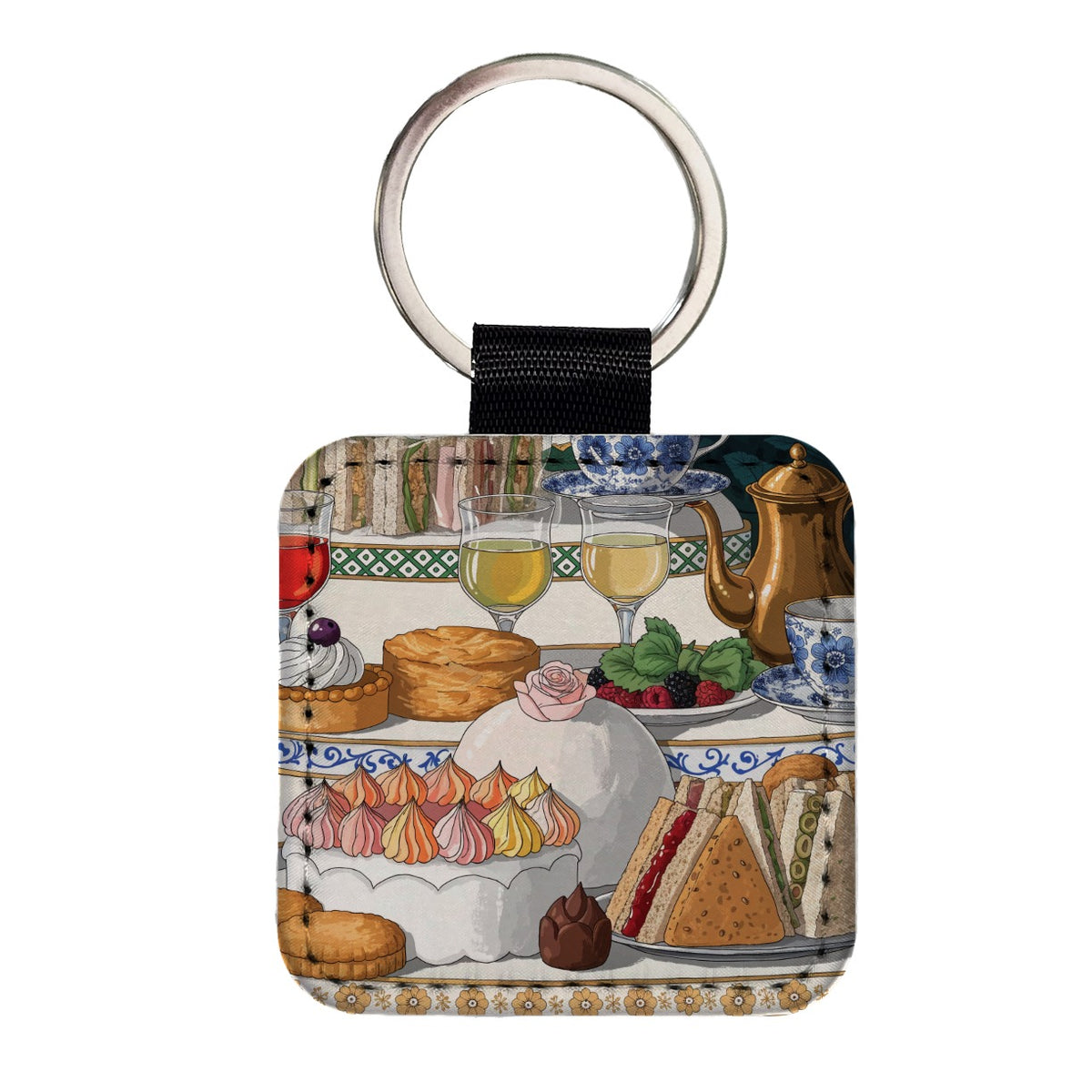 Beautiful Afternoon High Tea Square Faux Leather Keychain
