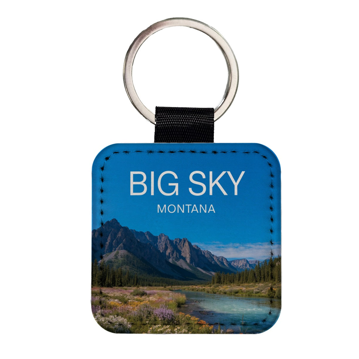 Big Sky Montana Travel Square Faux Leather Keychain