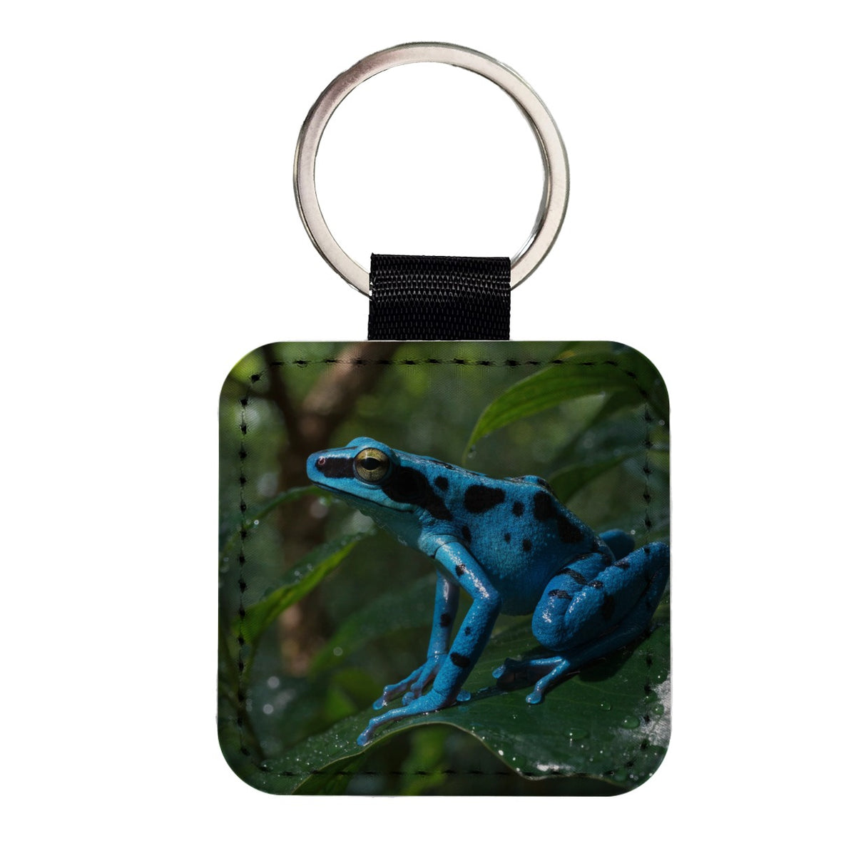 Blue Poison Dart Frog Square Faux Leather Keychain