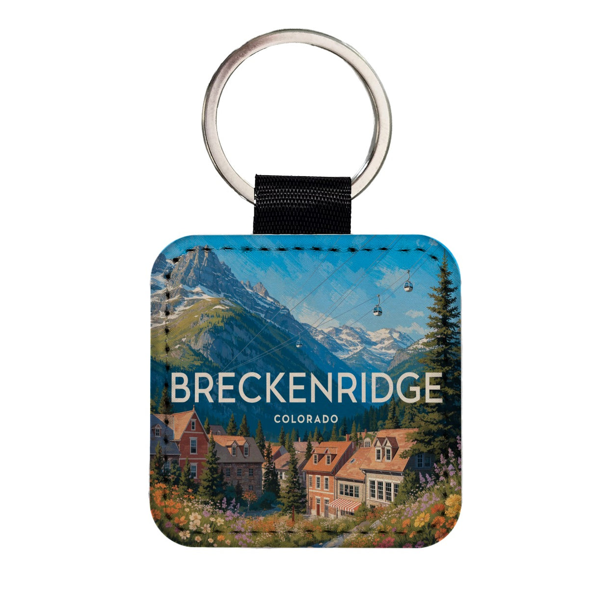 Breckenridge Colorado Mountains Travel Square Faux Leather Keychain