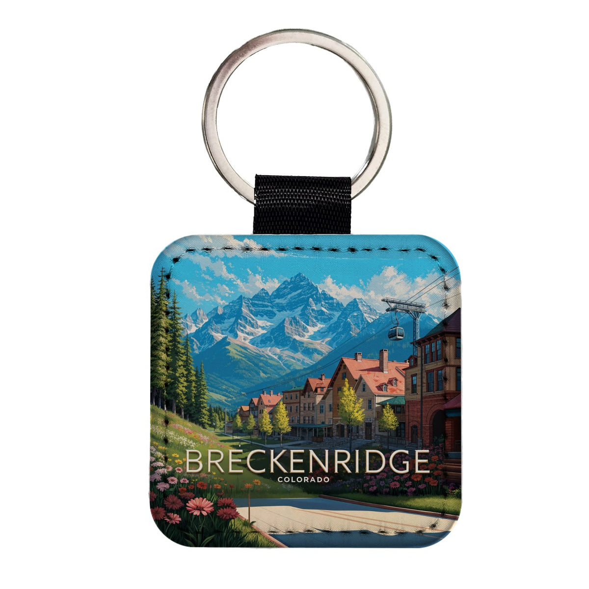 Breckenridge Colorado Travel Square Faux Leather Keychain