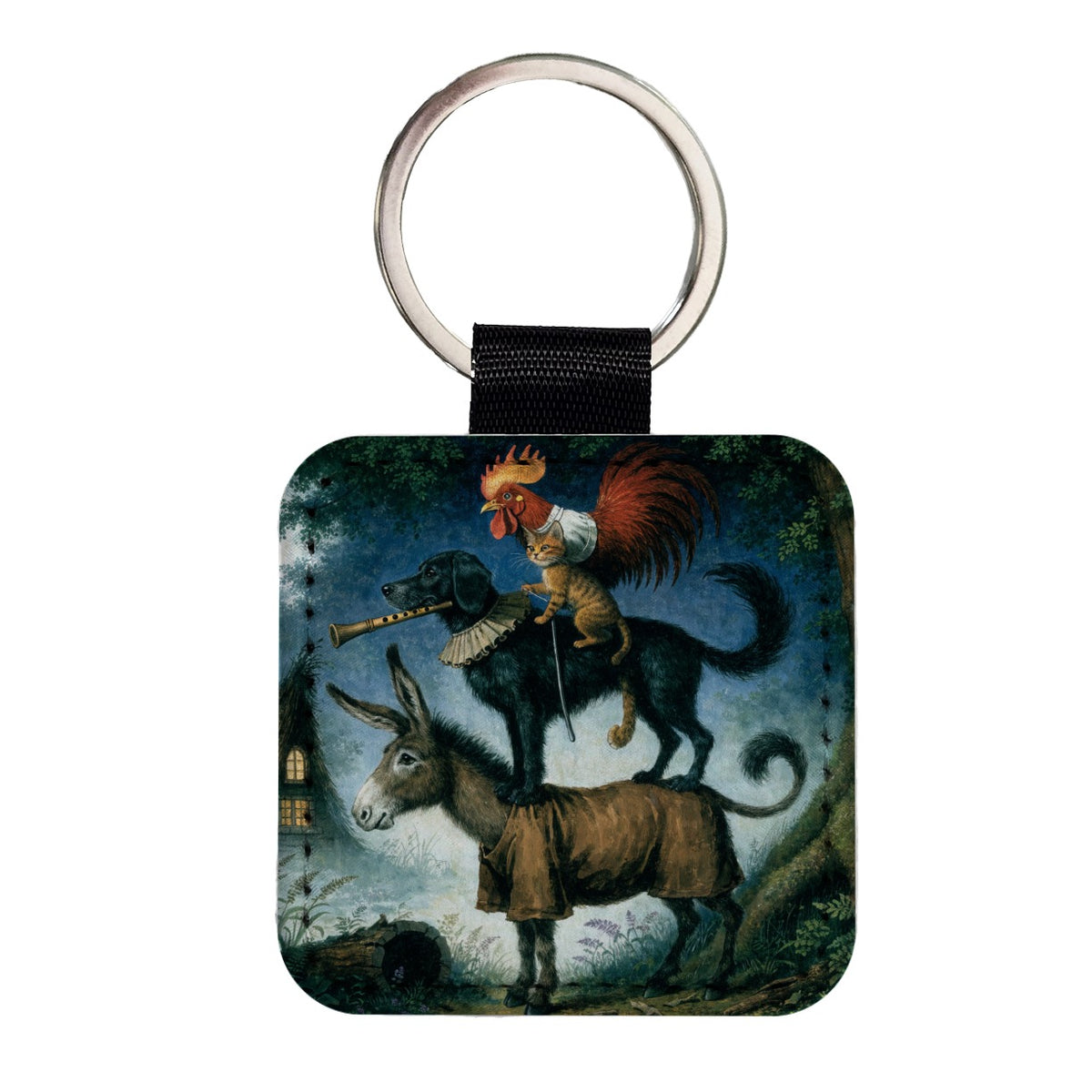 Bremen Town Musicians Square Faux Leather Keychain