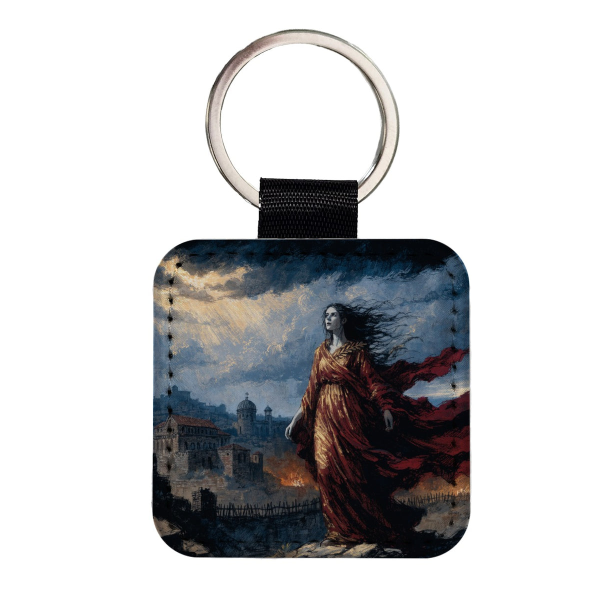 Cassandra Trojan Prophetess Square Faux Leather Keychain