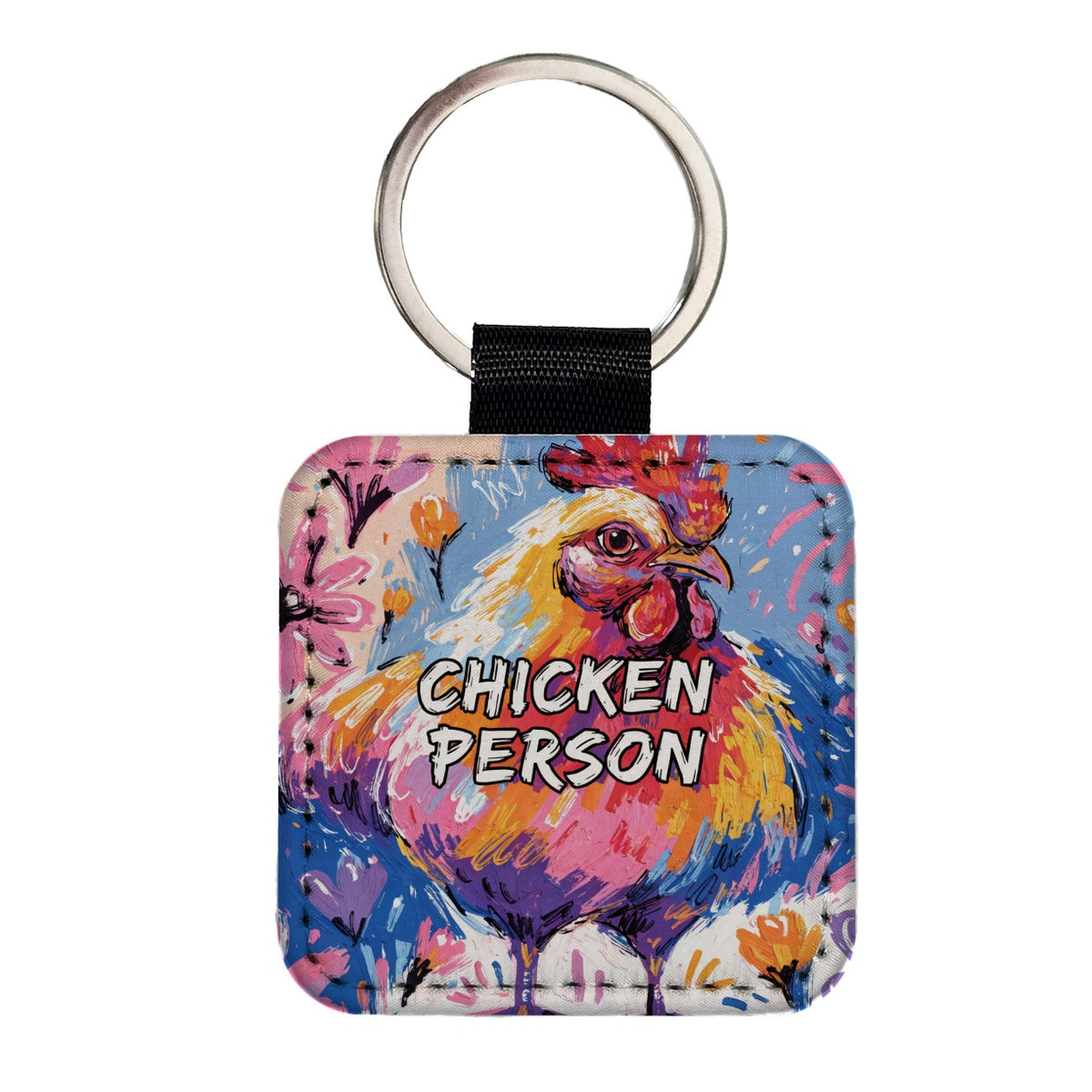 Chicken Person Funny Square Faux Leather Keychain