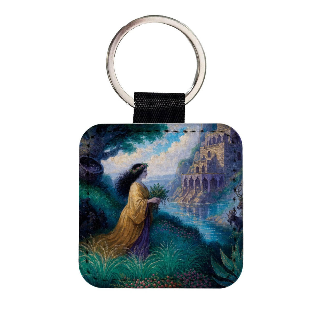 Circe Greek Enchantress Square Faux Leather Keychain