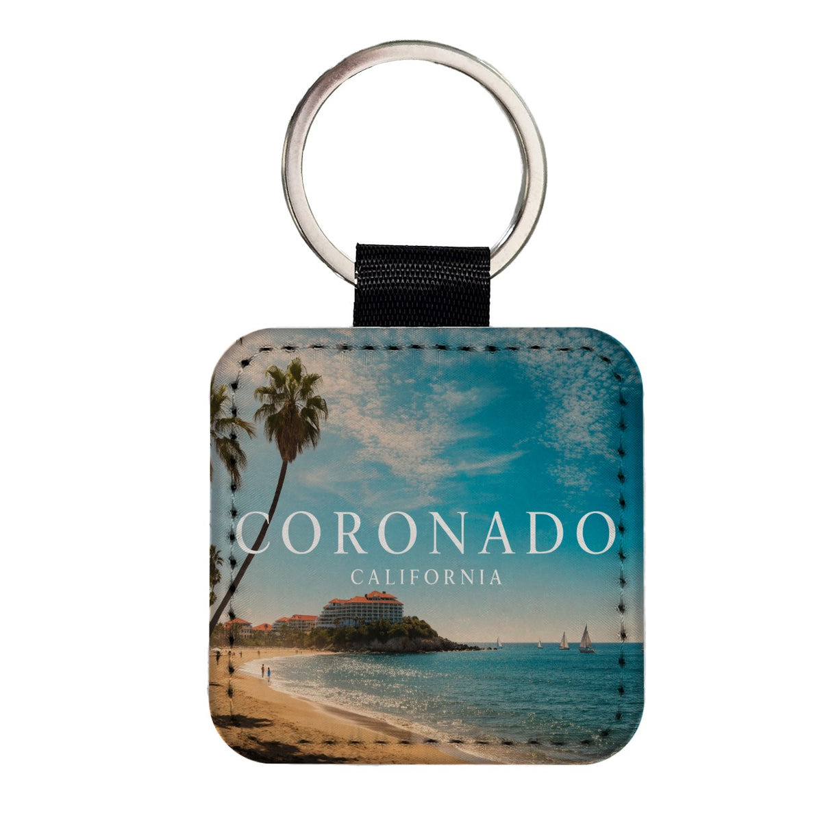 Coronado California Travel Square Faux Leather Keychain