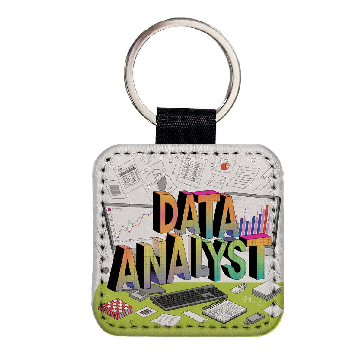Data Analyst Square Faux Leather Keychain