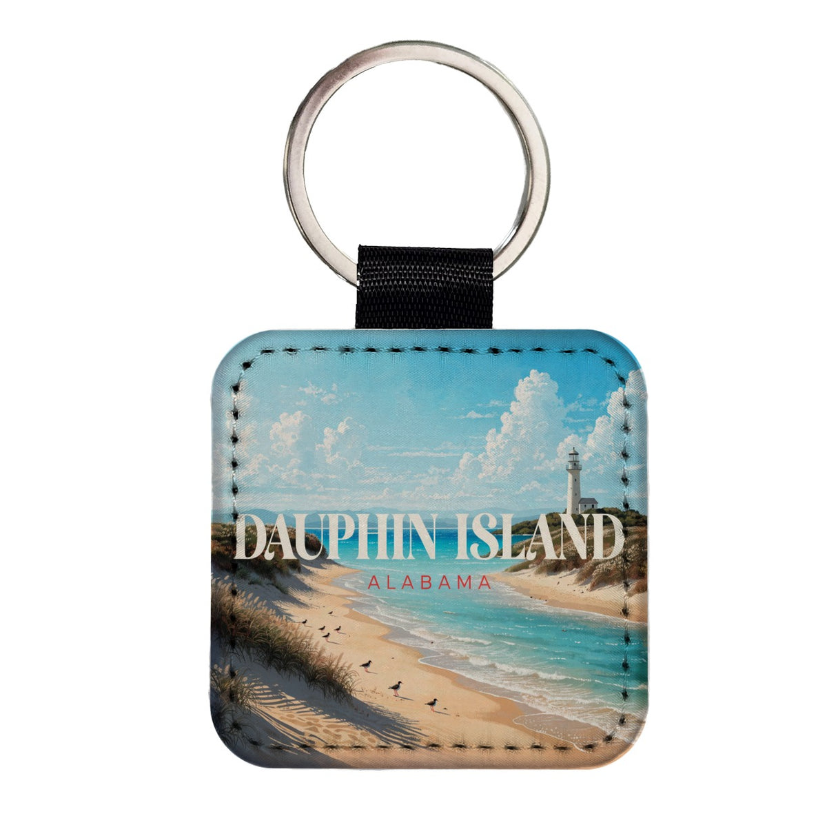 Dauphin Island Alabama Travel Square Faux Leather Keychain