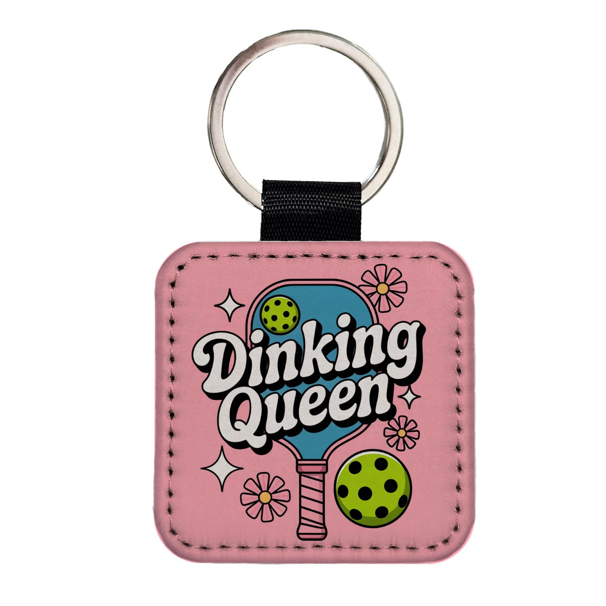 Dinking Queen Pickleball Square Faux Leather Keychain