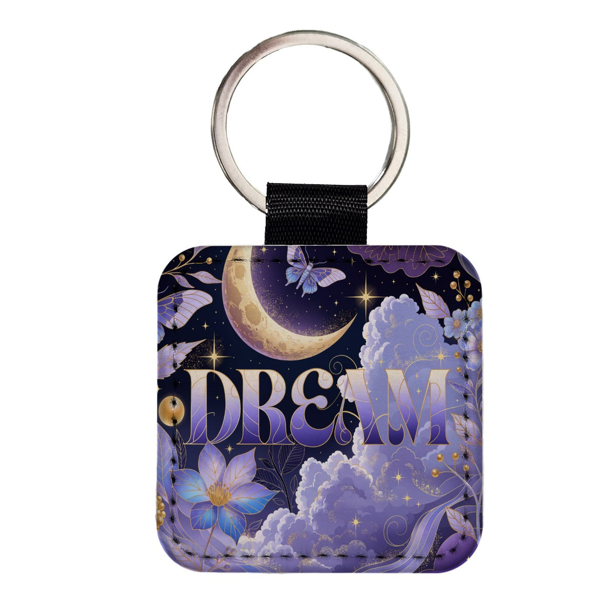 Dream Moon Sky Dreamer Square Faux Leather Keychain