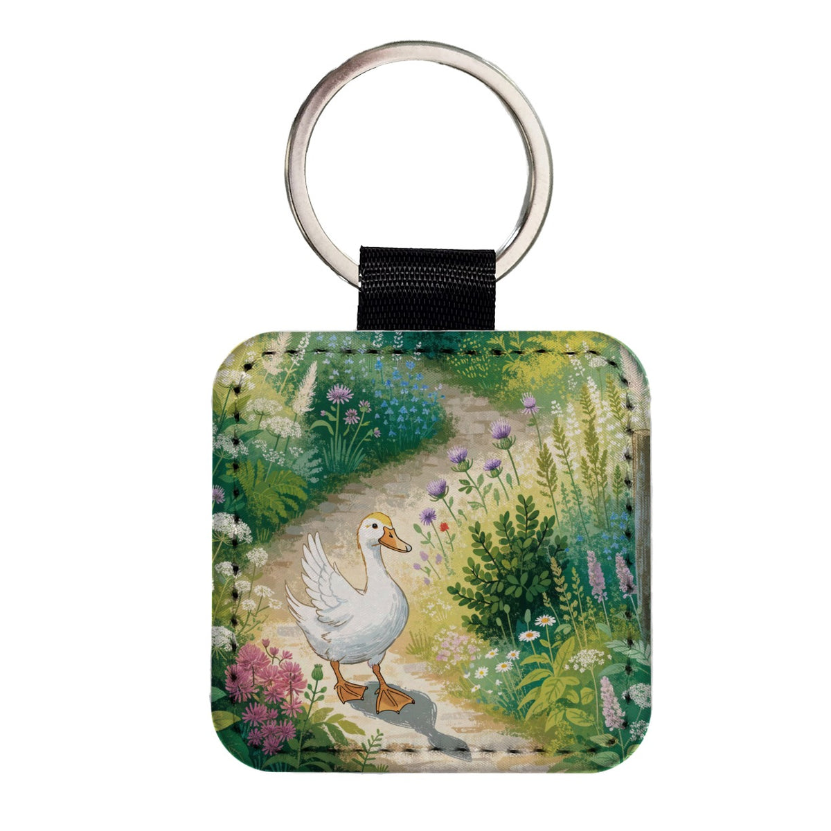 Duck Cottage Garden Square Faux Leather Keychain