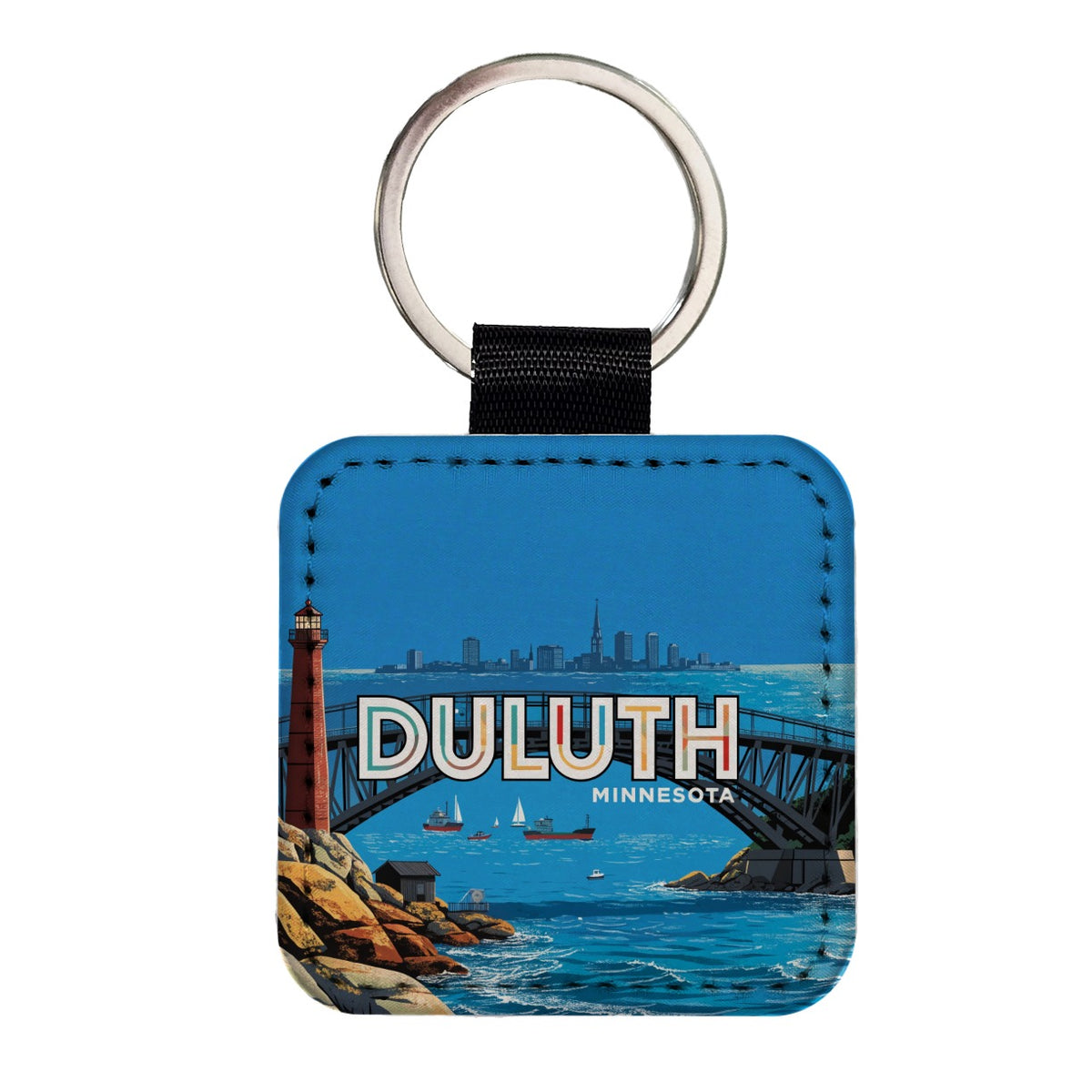 Duluth Minnesota Travel Square Faux Leather Keychain