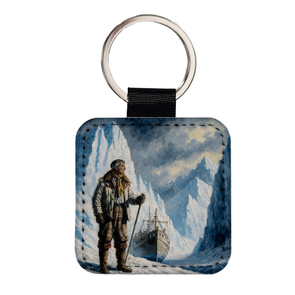 Ernest Shackleton Explorer Square Faux Leather Keychain