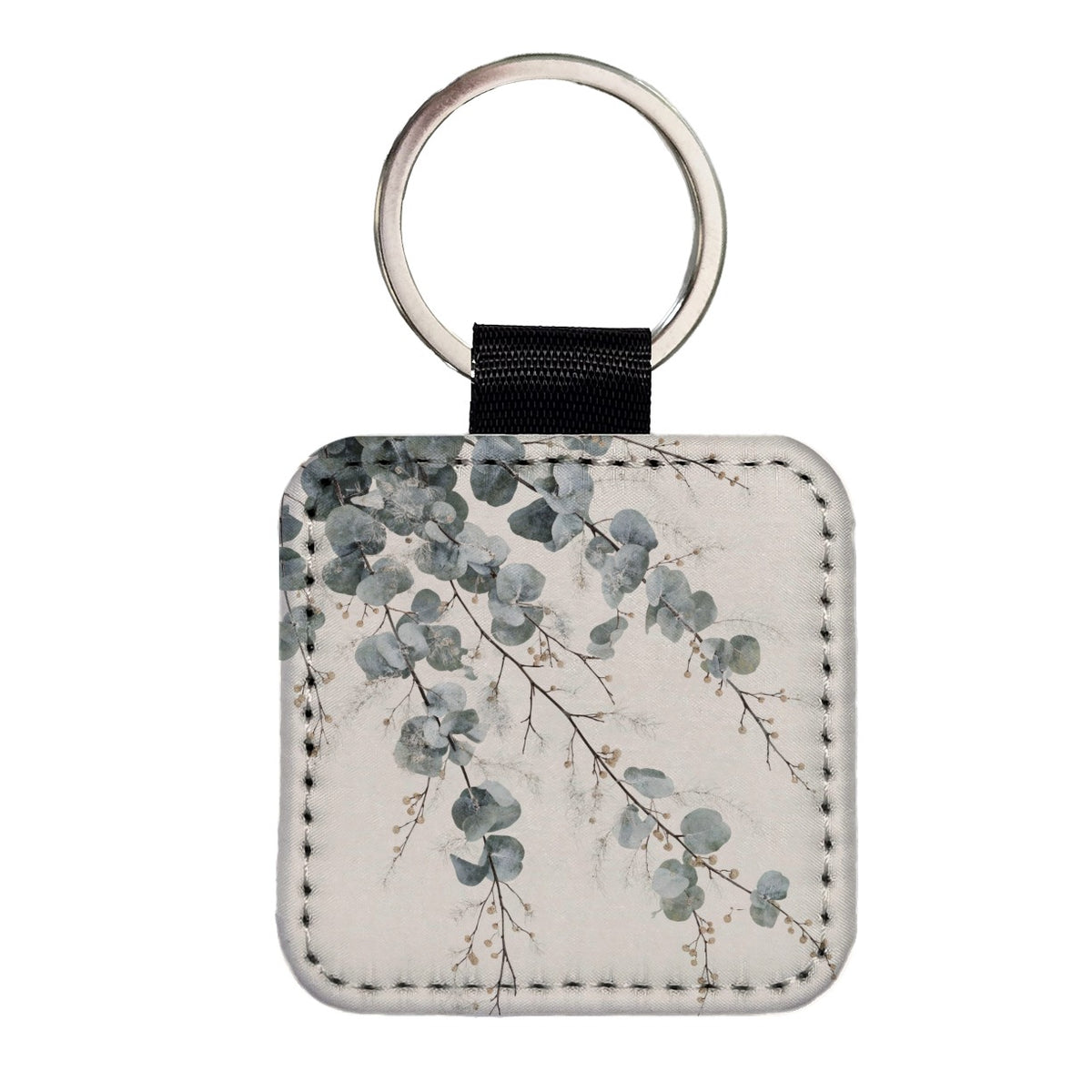 Eucalyptus Botanical Branches Square Faux Leather Keychain