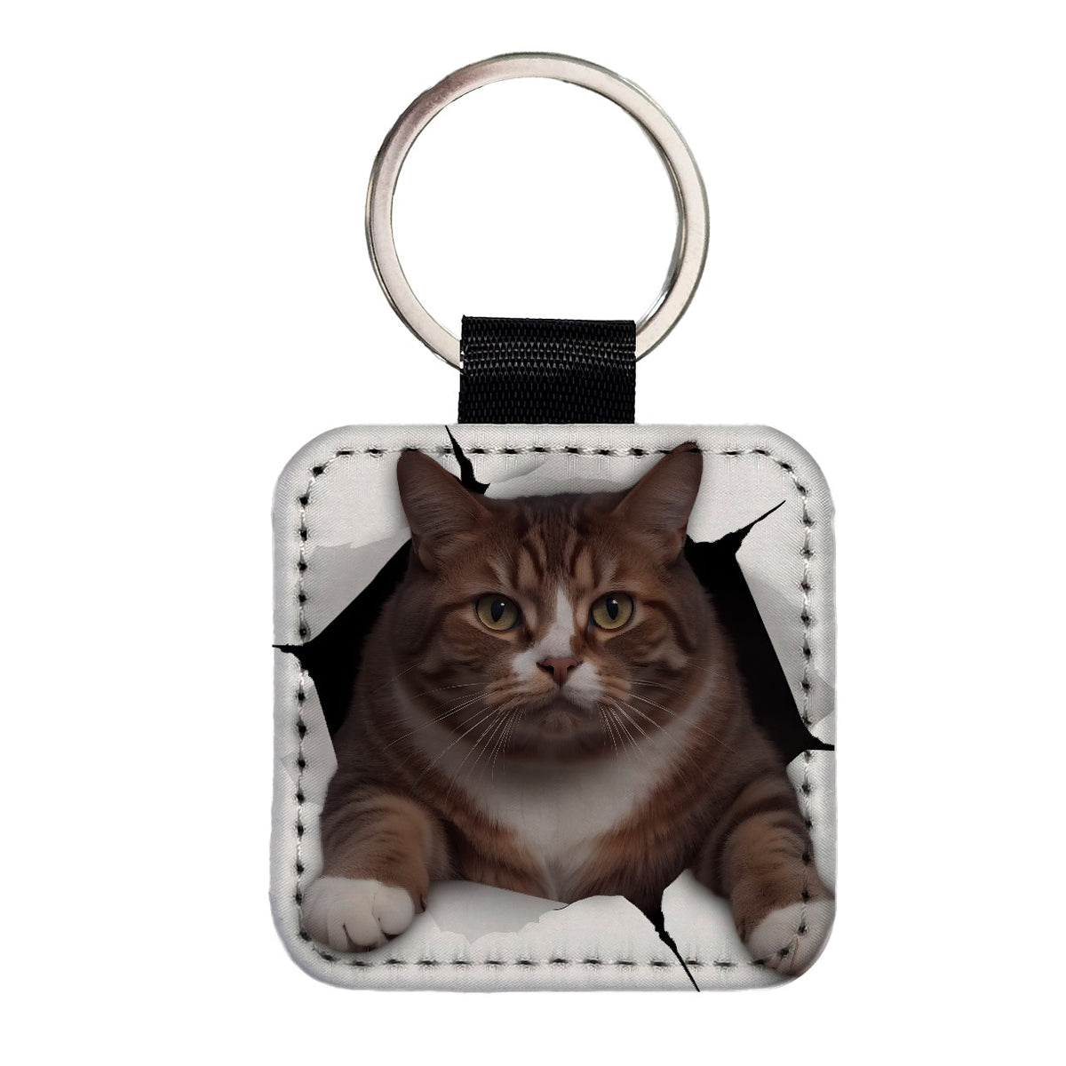 Fat Cat Breakout Square Faux Leather Keychain