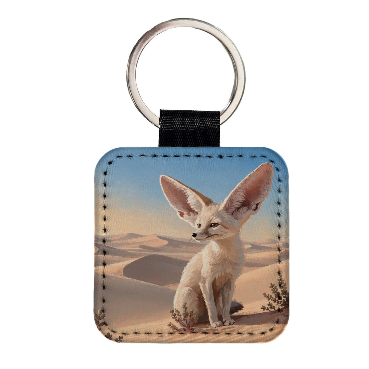 Fennec Fox Desert Square Faux Leather Keychain