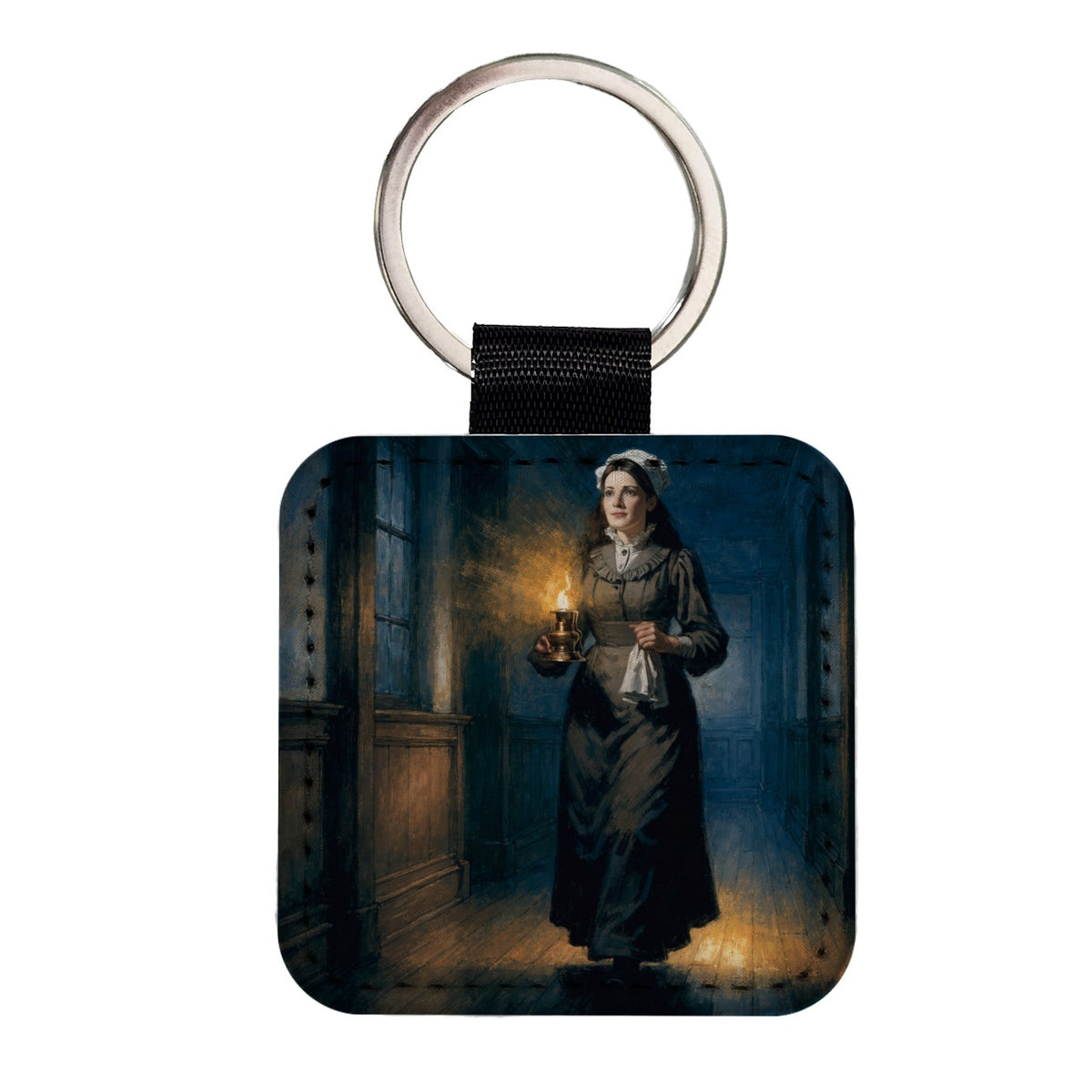 Florence Nightingale Nurse Square Faux Leather Keychain