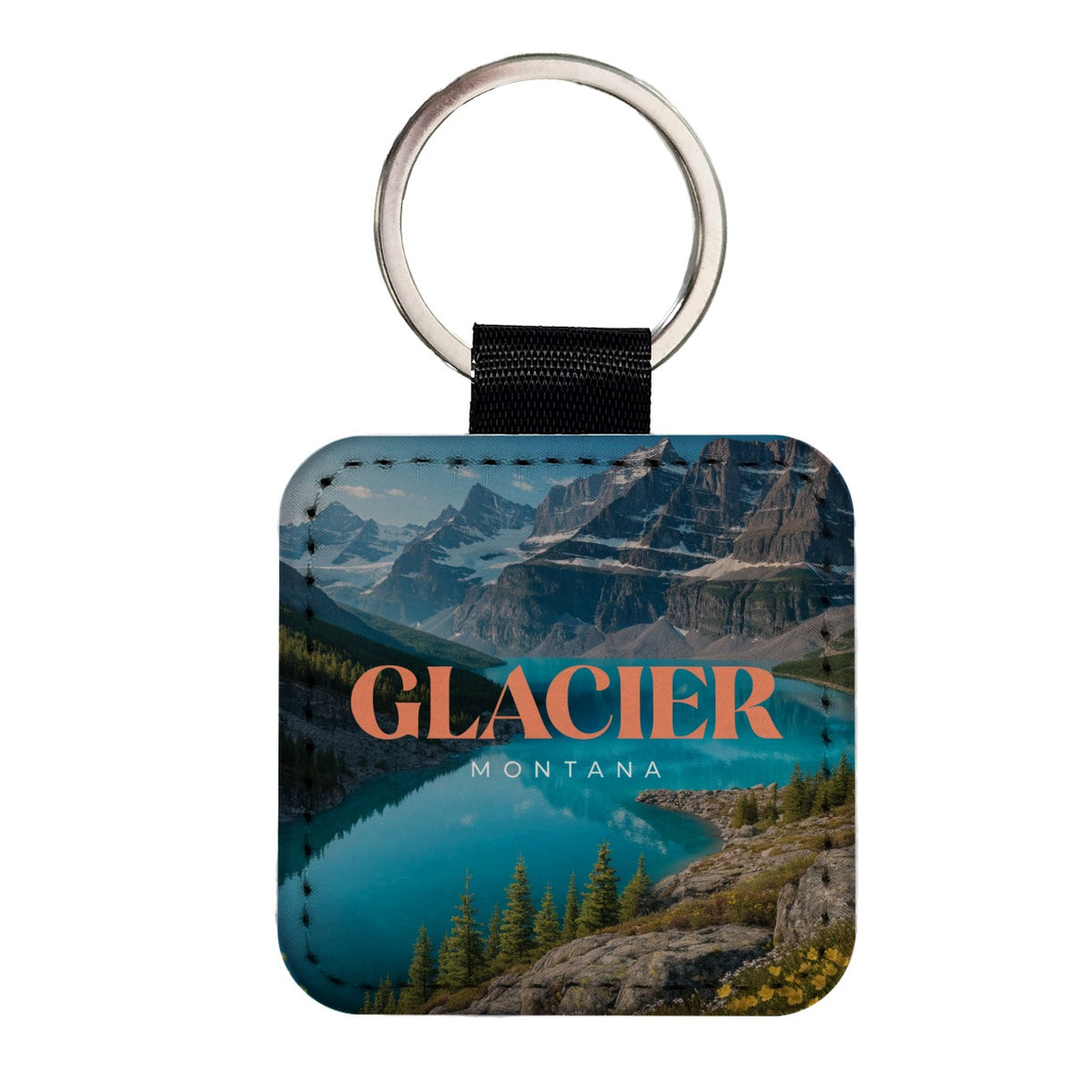 Glacier Montana Travel Square Faux Leather Keychain
