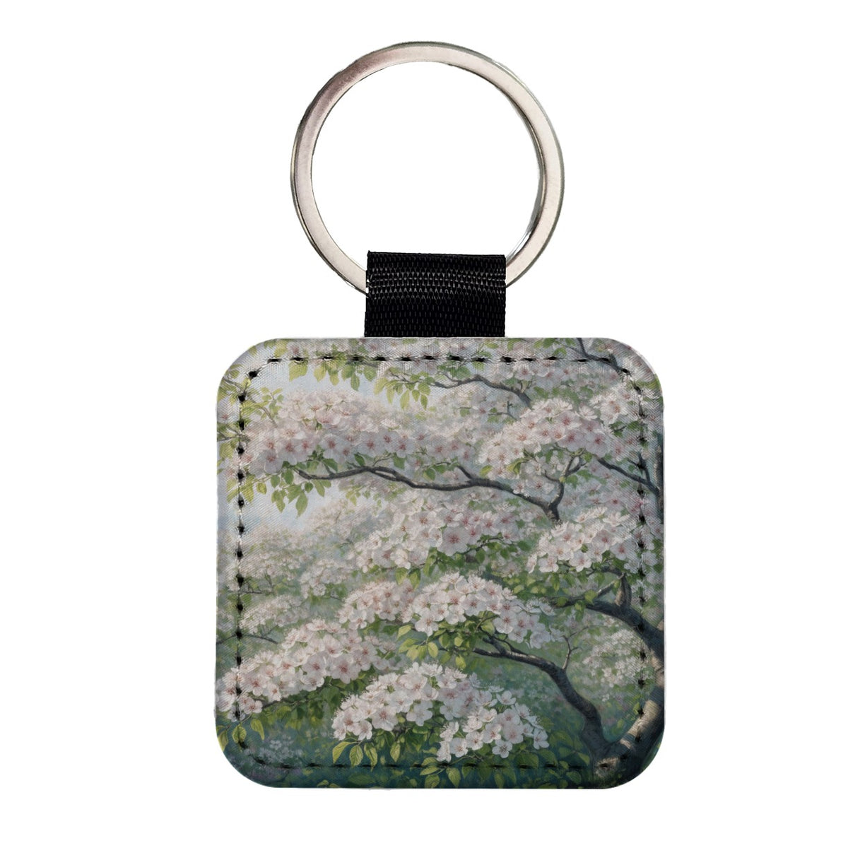 Graceful Flowering Dogwood Tree Square Faux Leather Keychain