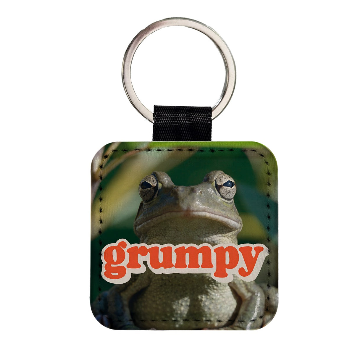 Grumpy Frog Funny Square Faux Leather Keychain