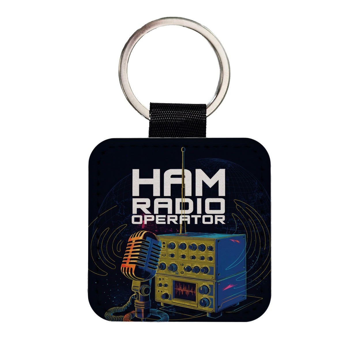 Ham Radio Operator Square Faux Leather Keychain
