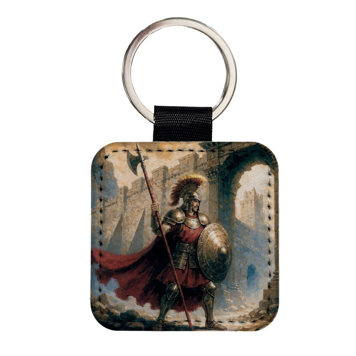 Hector Trojan Warrior Square Faux Leather Keychain