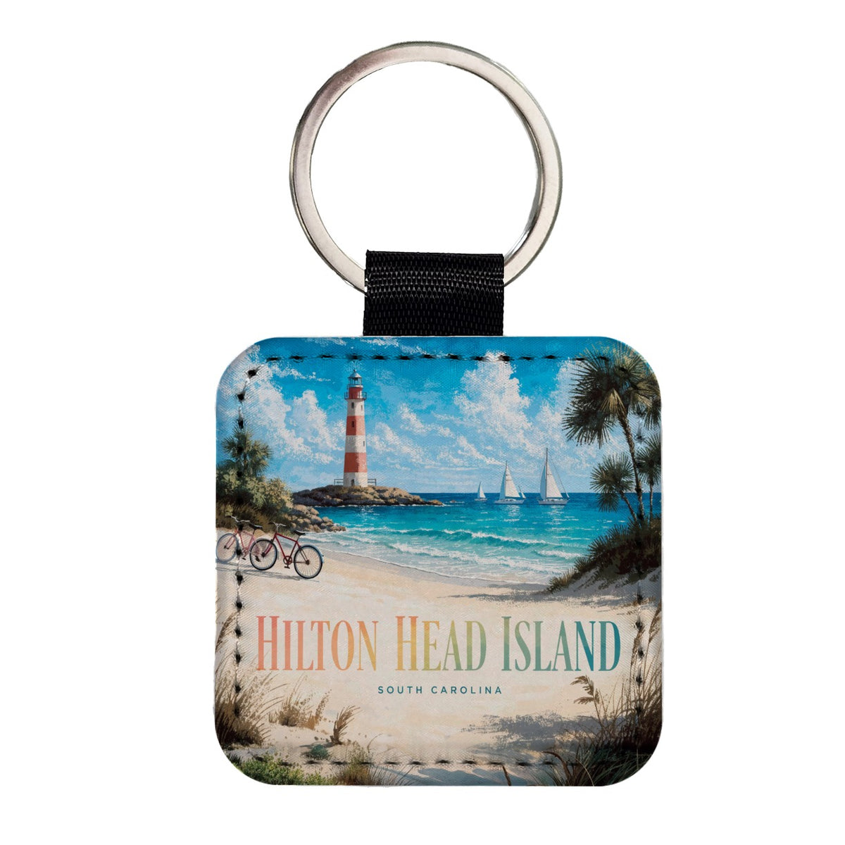 Hilton Head Island South Carolina Travel Square Faux Leather Keychain