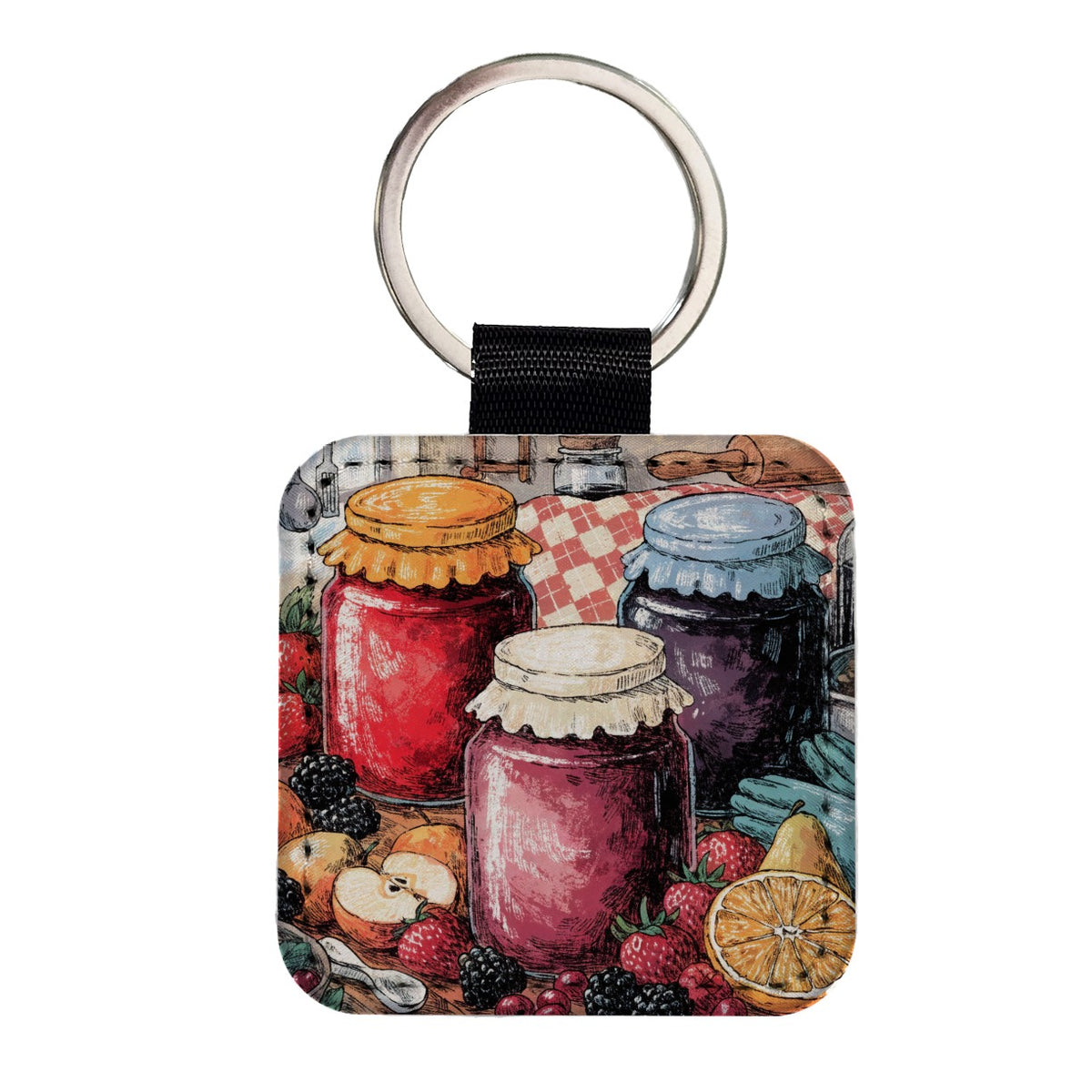 Homemade Jam Preserves Square Faux Leather Keychain