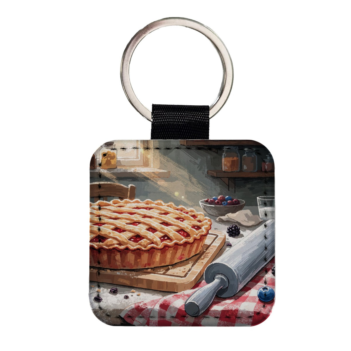 Homemade Pie Baking Square Faux Leather Keychain