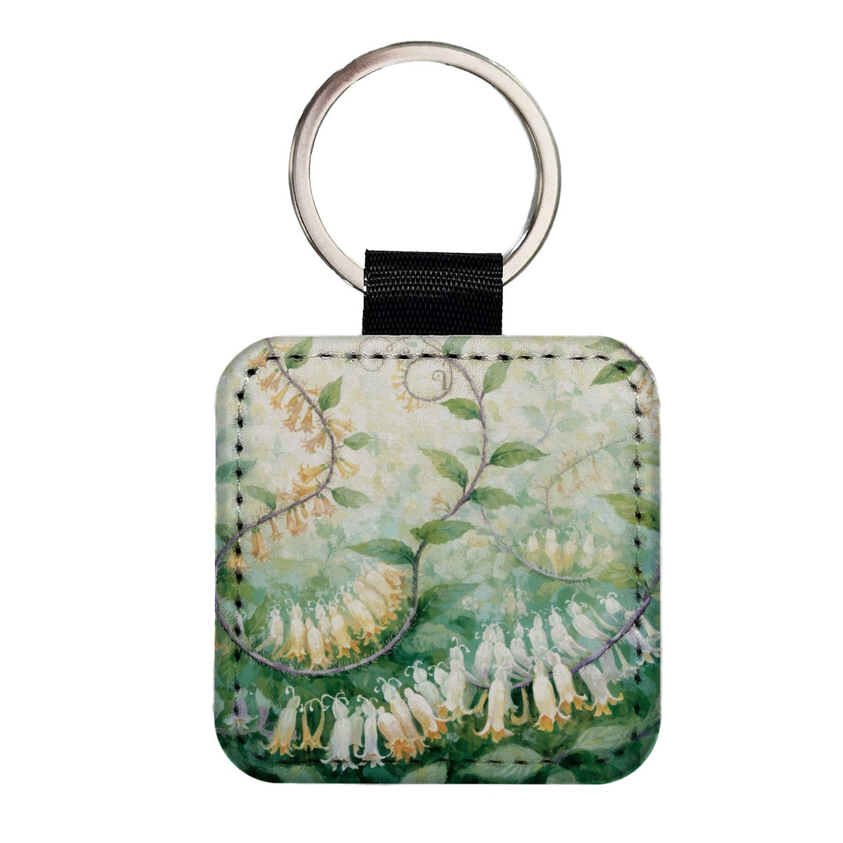 Honeysuckle Flowering Vine Square Faux Leather Keychain