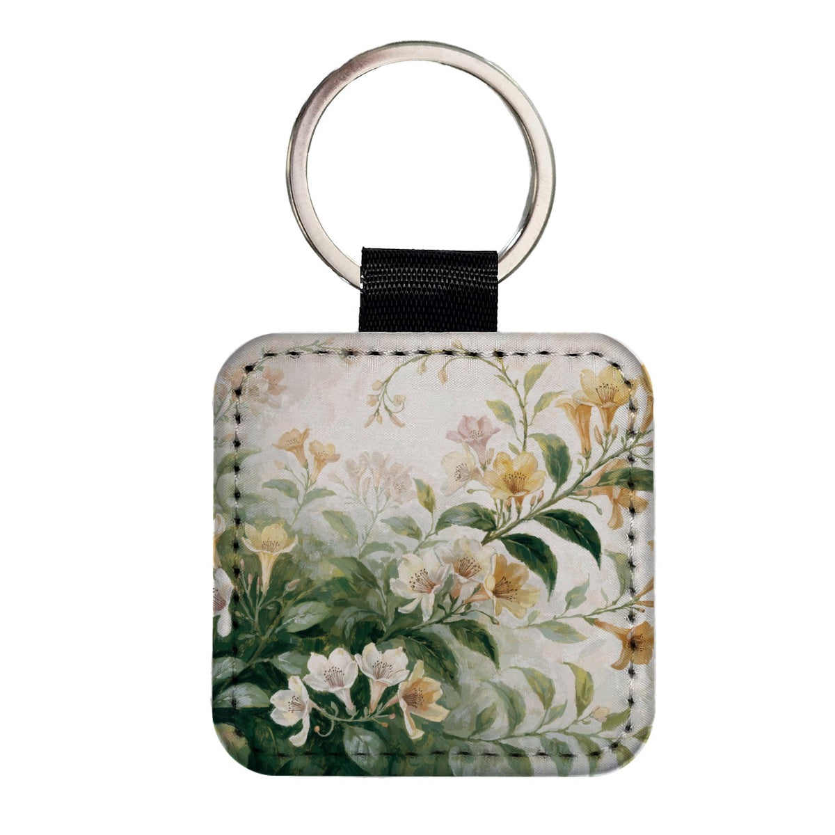 Honeysuckle Flowers Flowering Vine Square Faux Leather Keychain