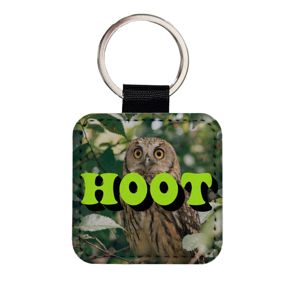 Hoot Owl Funny Square Faux Leather Keychain