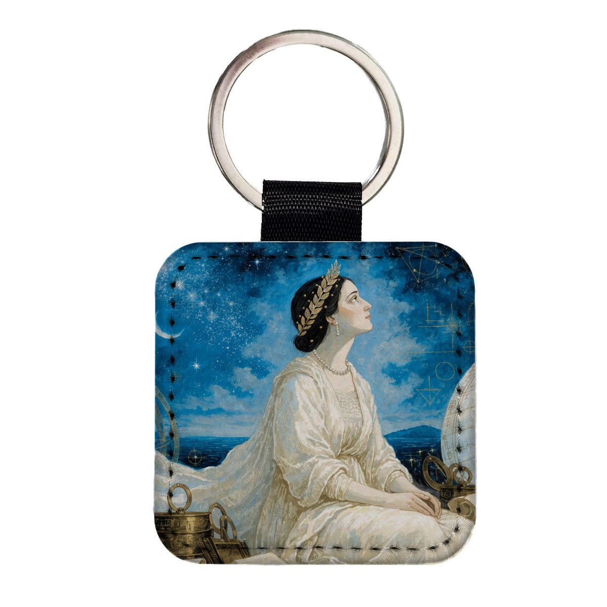 Hypatia Ancient Astronomer Square Faux Leather Keychain