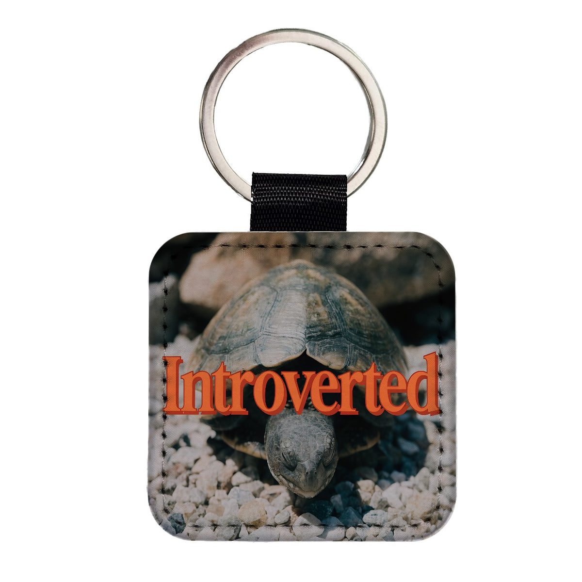 Introverted Shy Turtle Funny Square Faux Leather Keychain