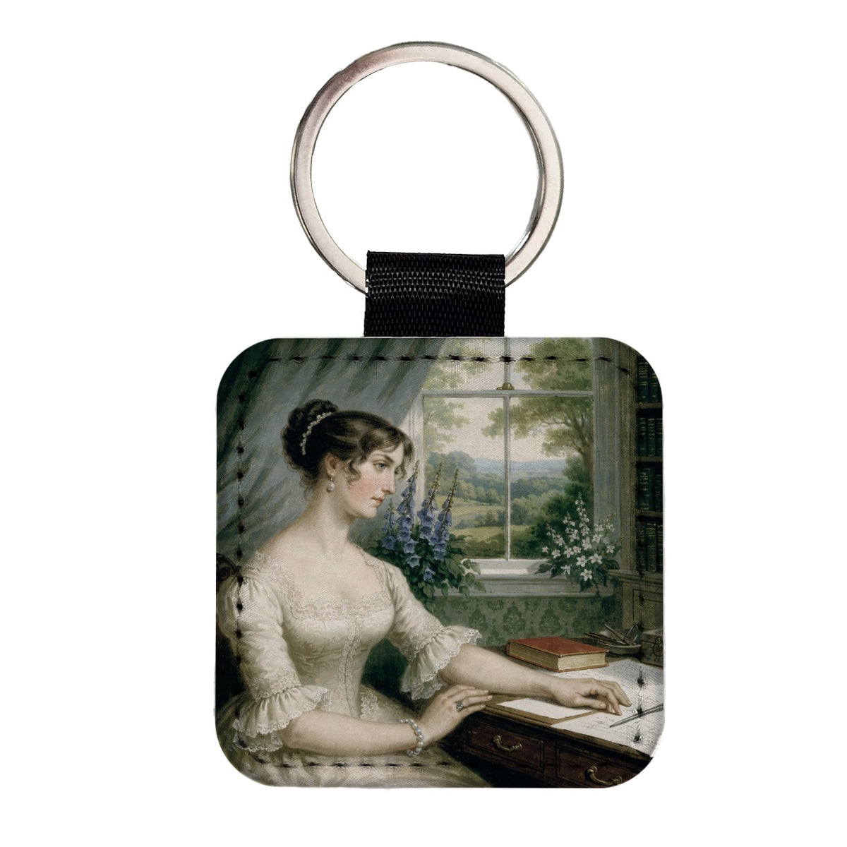 Jane Austen Author Square Faux Leather Keychain