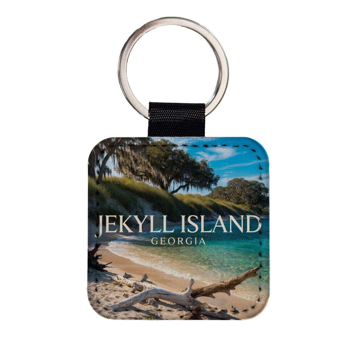 Jekyll Island Georgia Travel Square Faux Leather Keychain