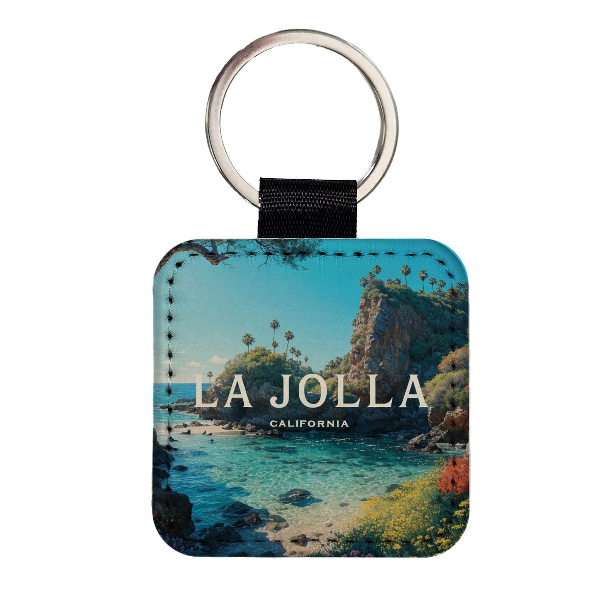 La Jolla California Travel Square Faux Leather Keychain
