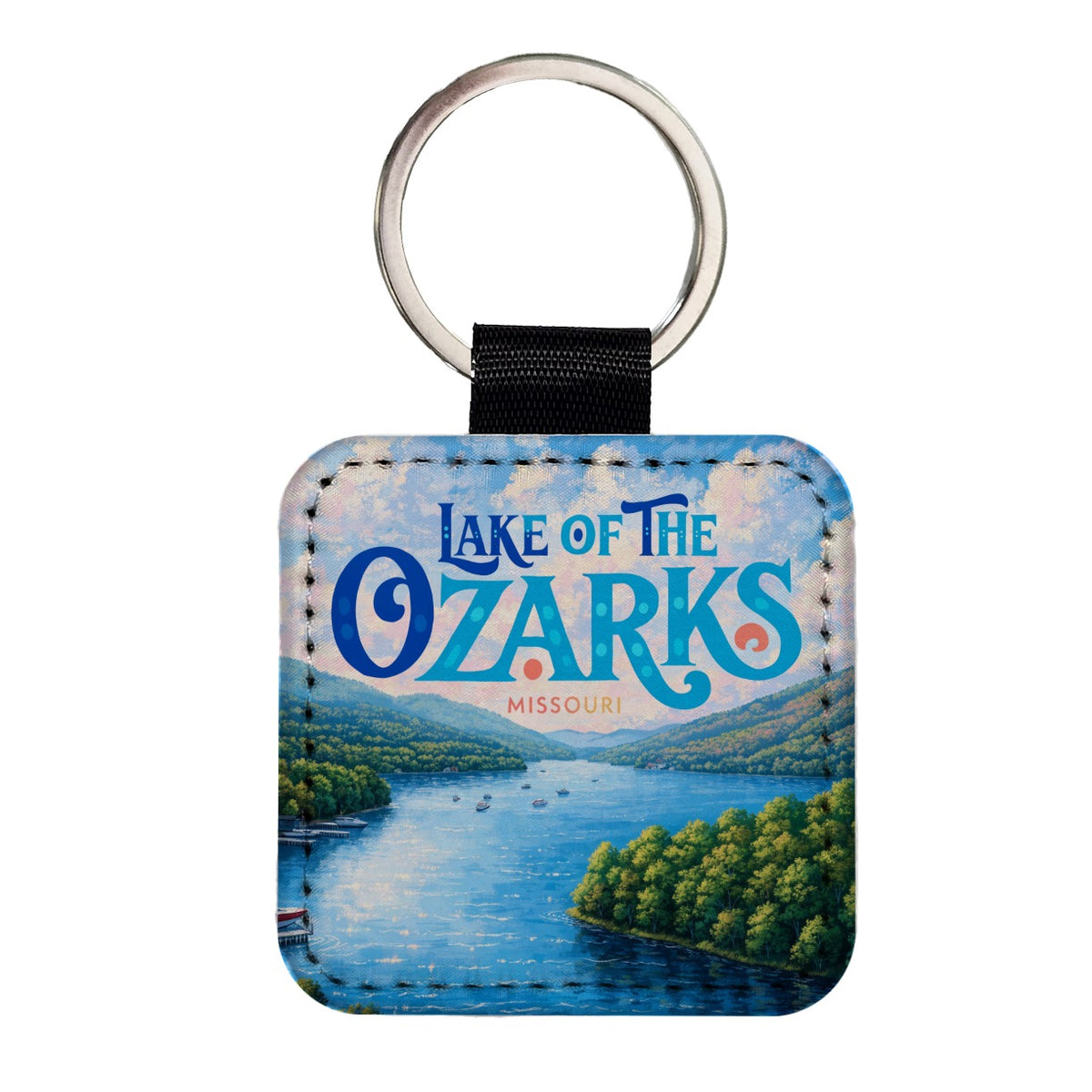 Lake of the Ozarks Missouri Travel Square Faux Leather Keychain