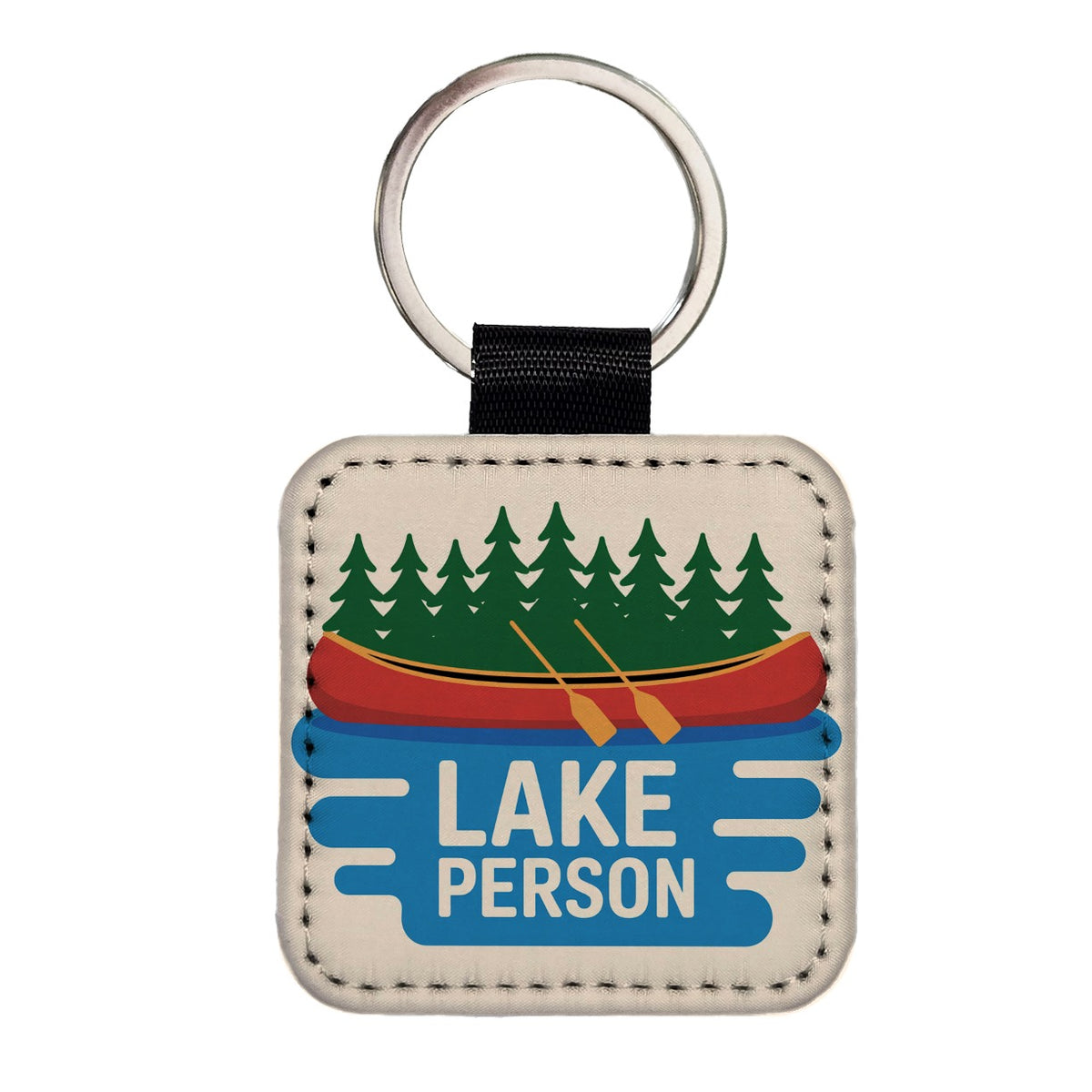 Lake Person Canoe Trees Square Faux Leather Keychain