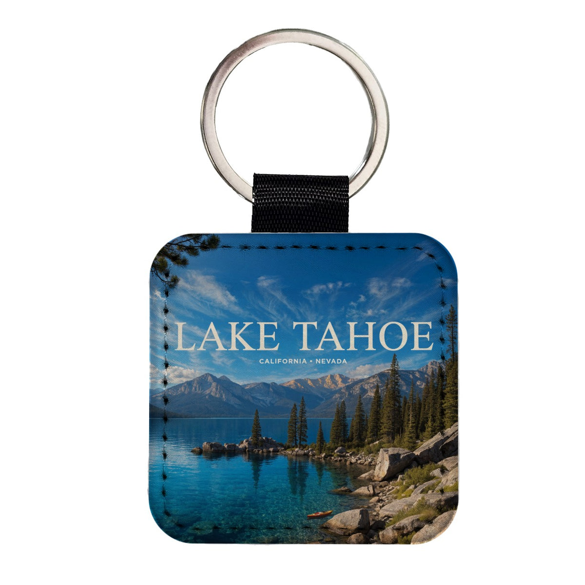 Lake Tahoe California Nevada Travel Square Faux Leather Keychain