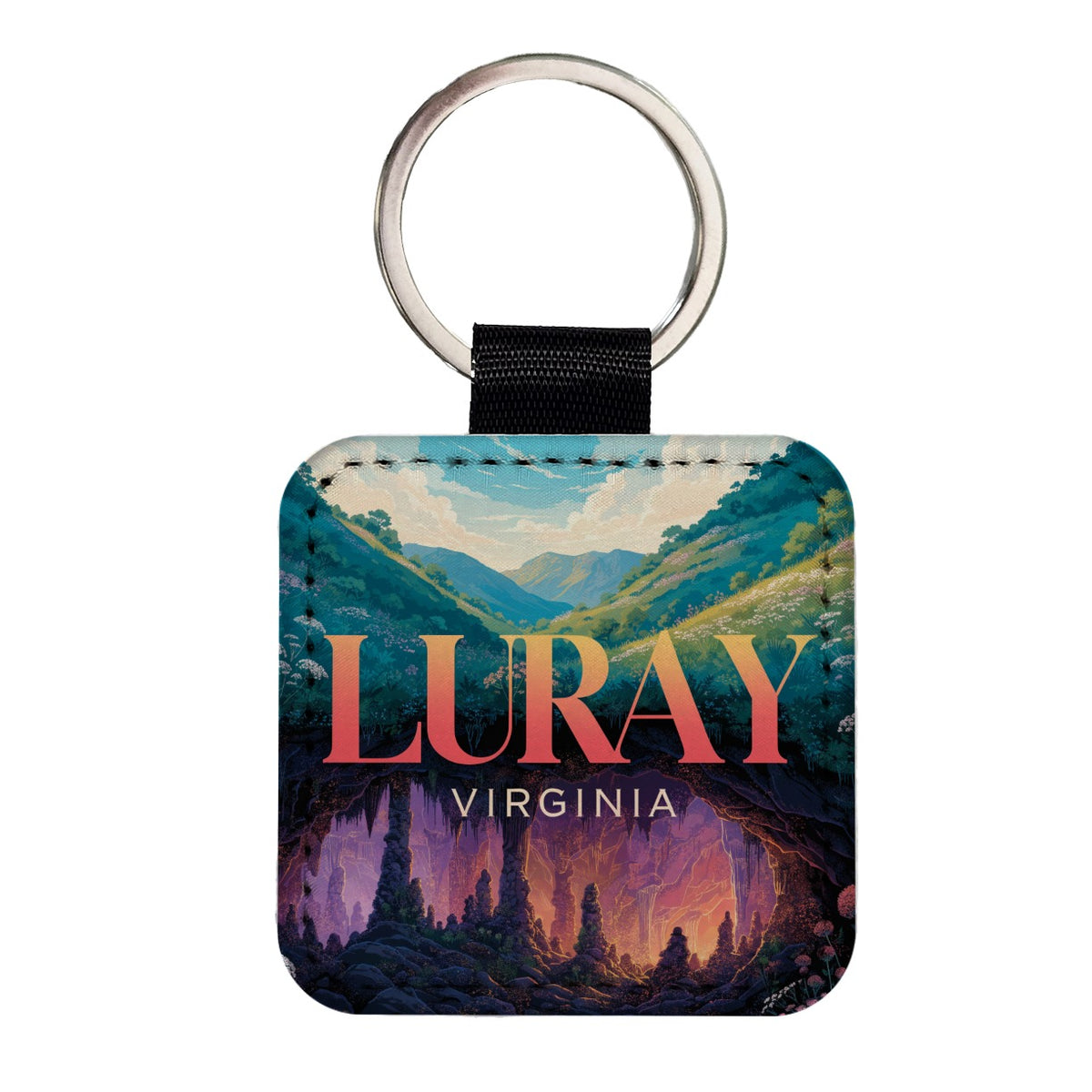 Luray Virginia Travel Square Faux Leather Keychain