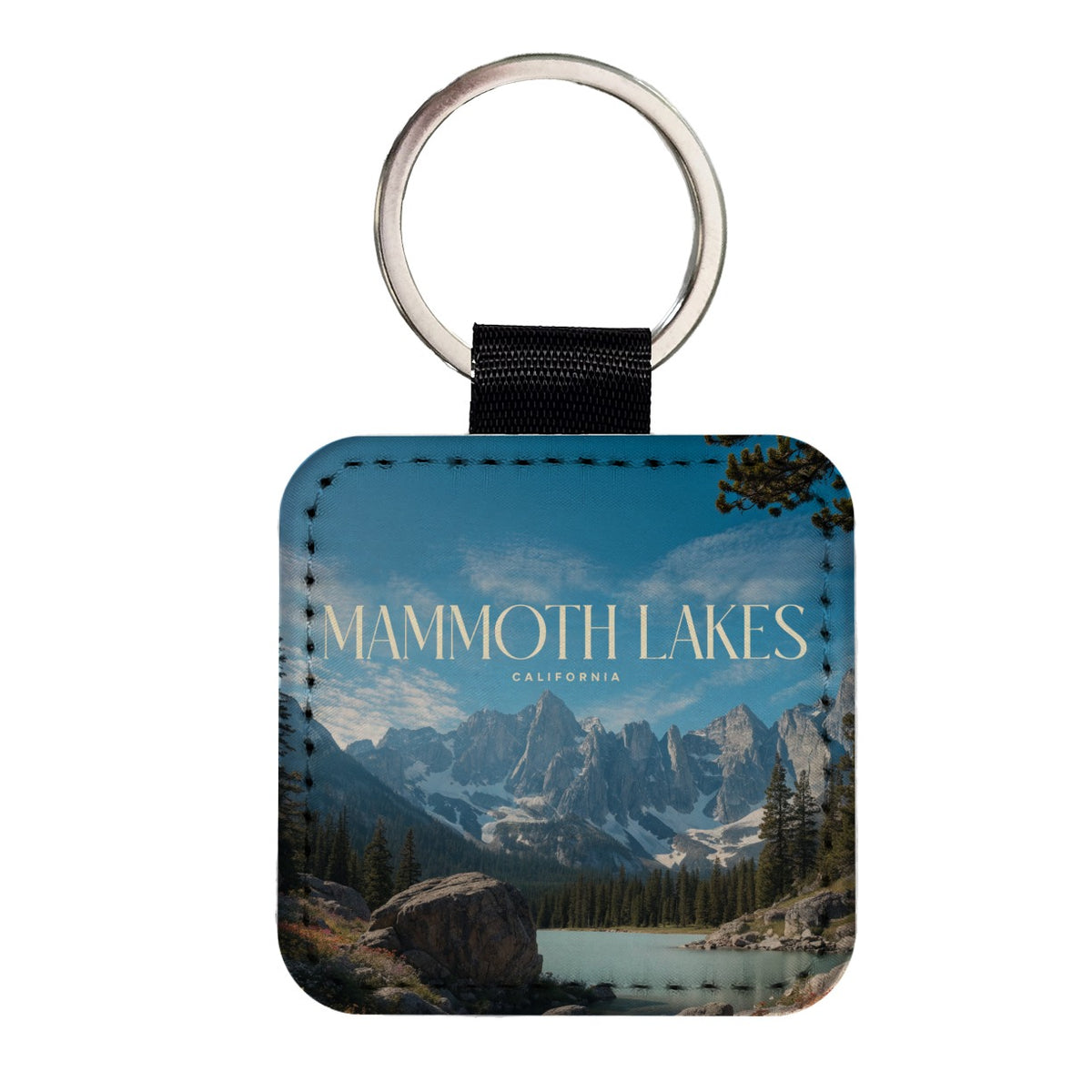 Mammoth Lakes California Travel Square Faux Leather Keychain