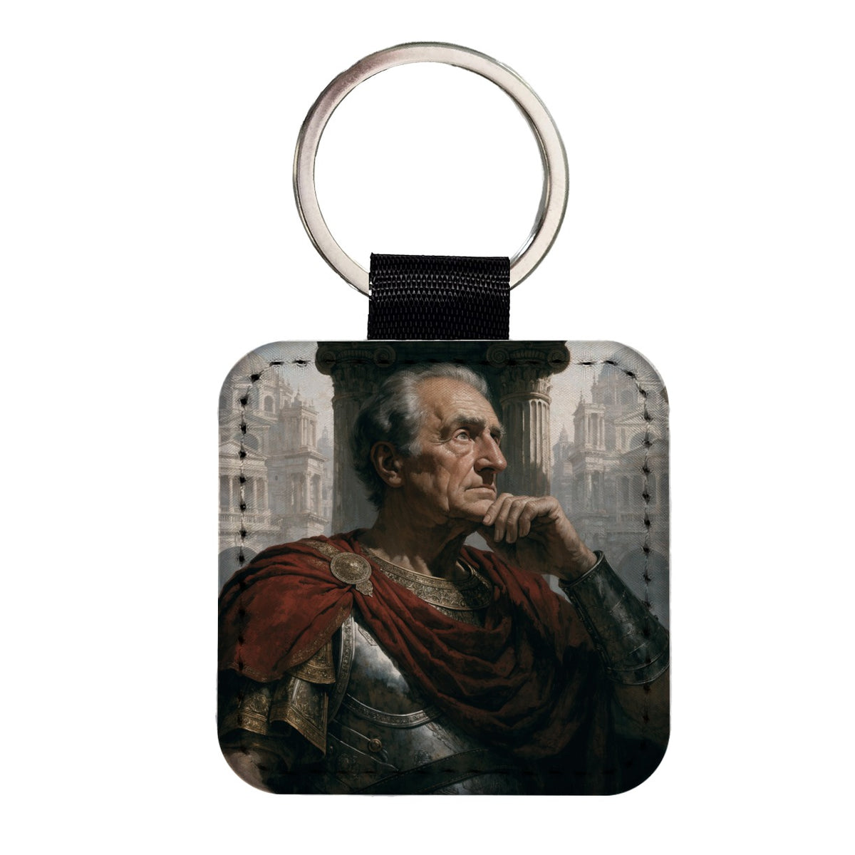 Marcus Aurelius Roman Emperor Square Faux Leather Keychain