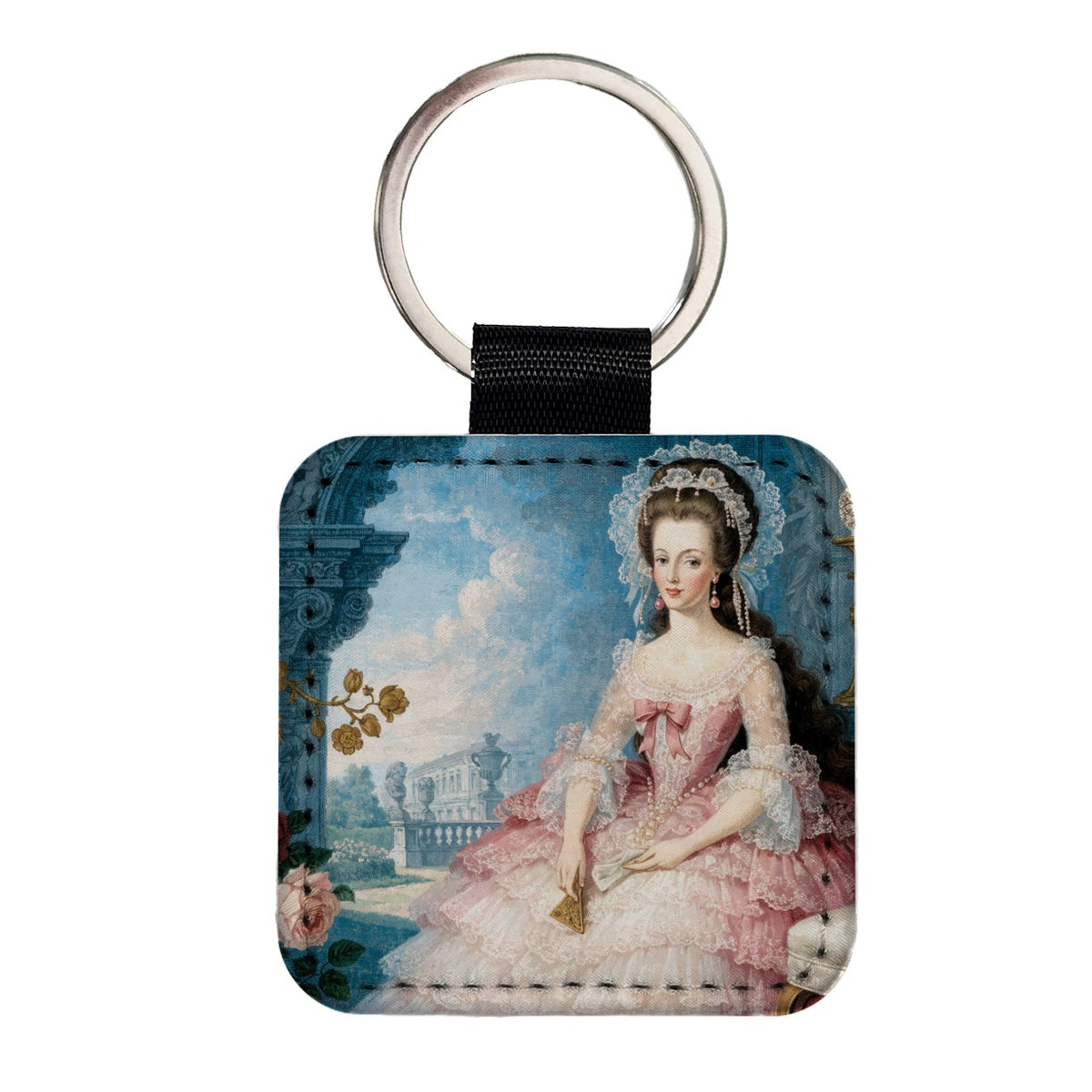 Marie Antoinette French Queen Square Faux Leather Keychain