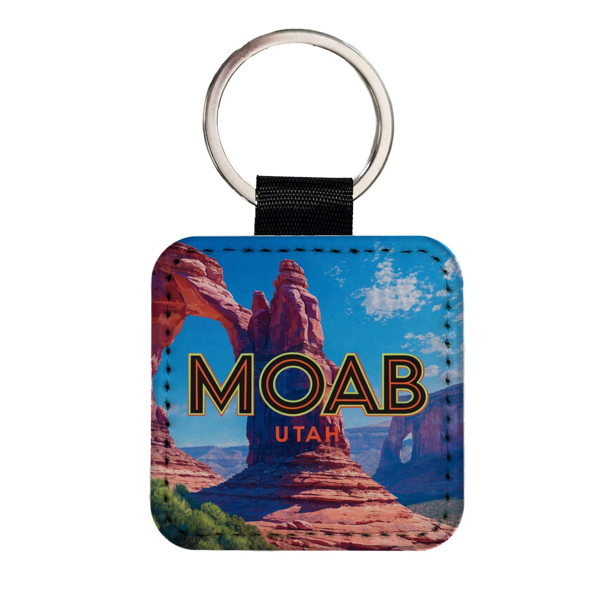 Moab Utah Travel Square Faux Leather Keychain