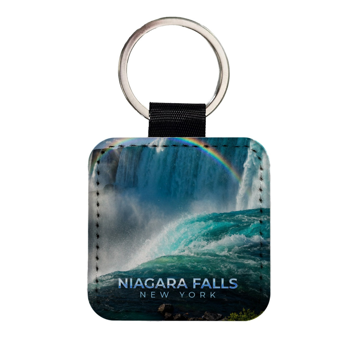 Niagara Falls New York Travel Square Faux Leather Keychain