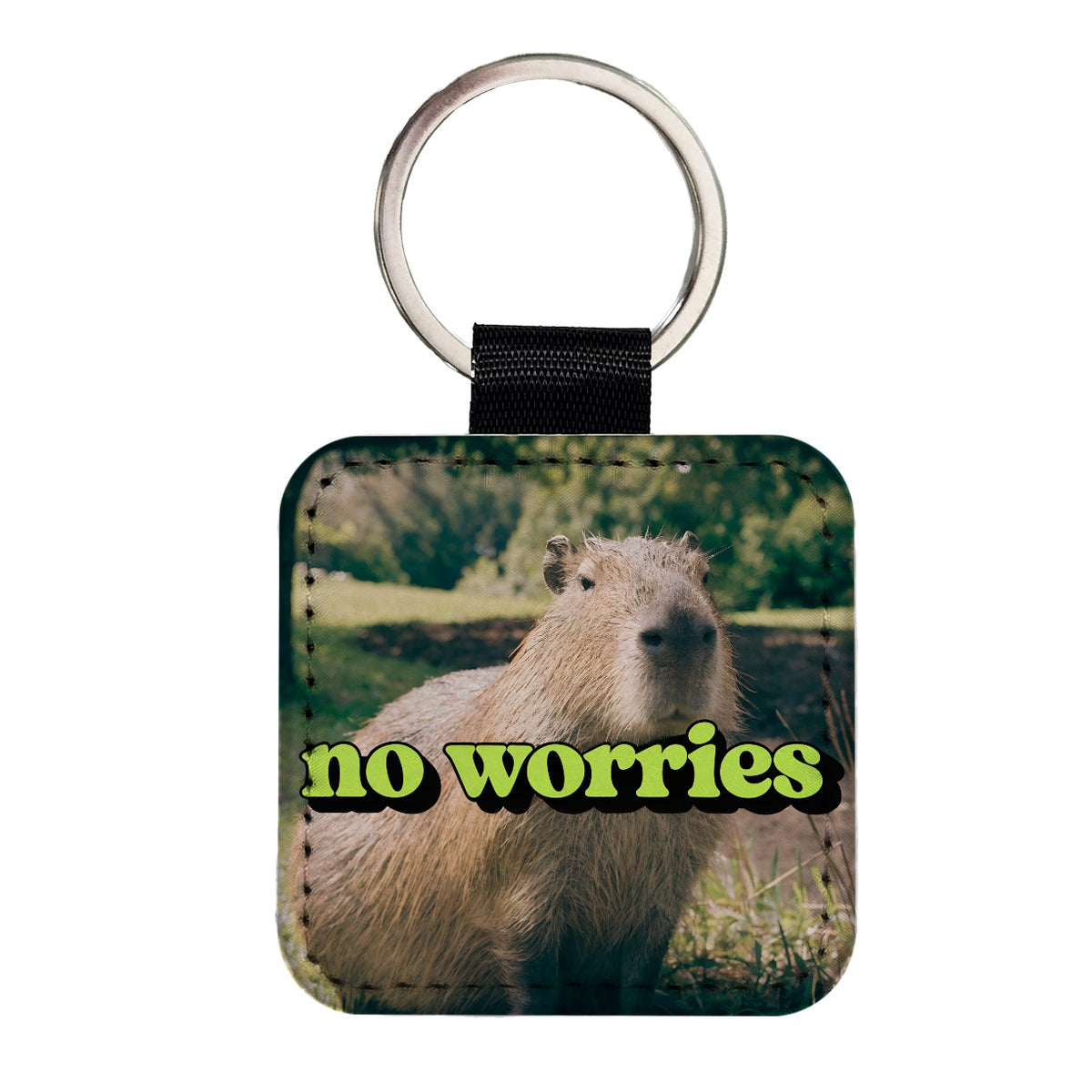 No Worries Capybara Funny Square Faux Leather Keychain