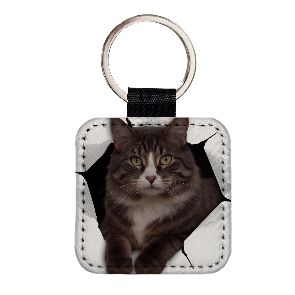 Norwegian Forest Cat Breakout Square Faux Leather Keychain
