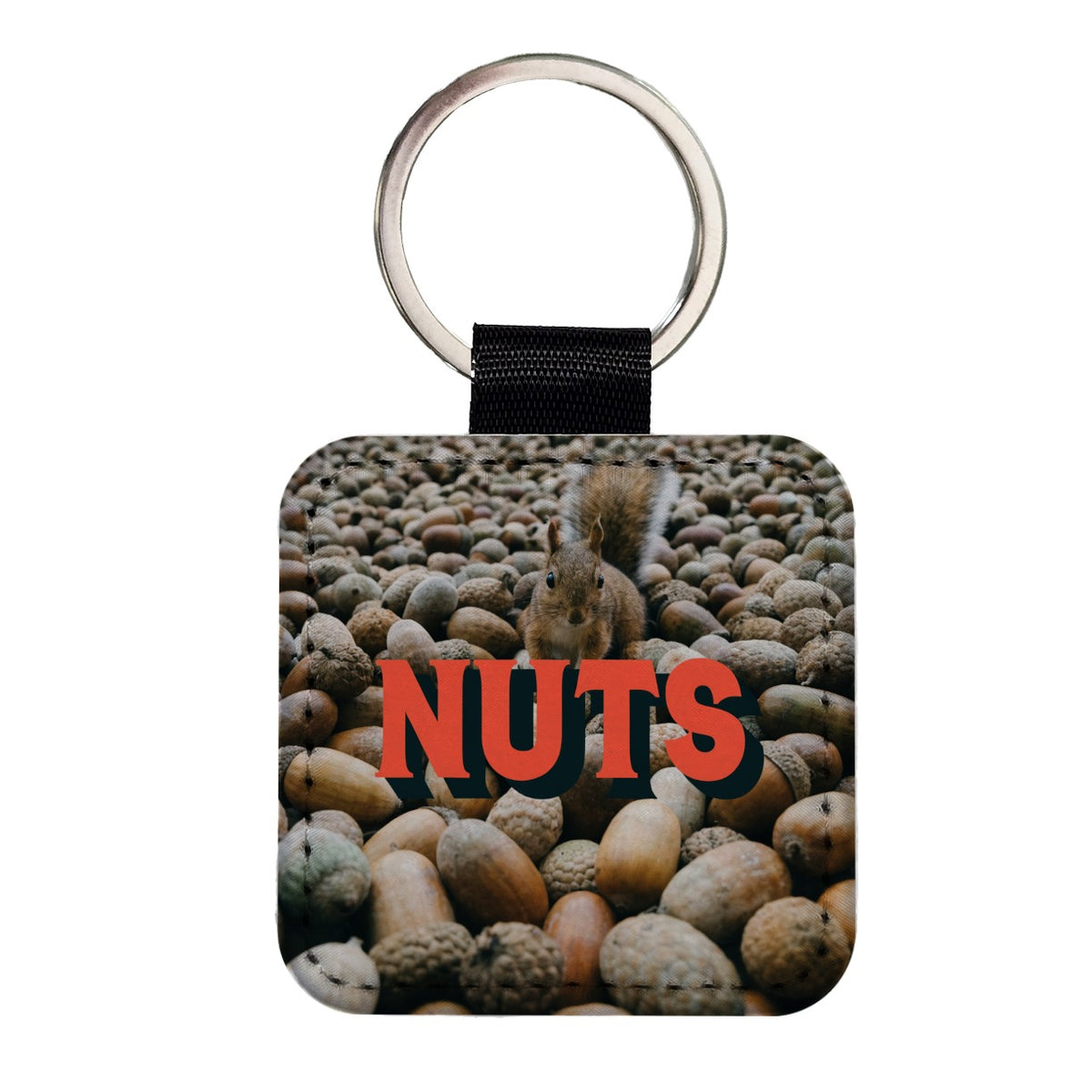 Nuts Funny Squirrel Photo Square Faux Leather Keychain